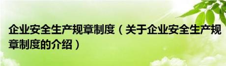 企业安全生产规章制度（关于企业安全生产规章制度的介绍）