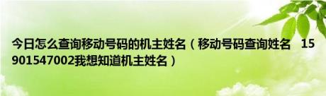 今日怎么查询移动号码的机主姓名（移动号码查询姓名 15901547002我想知道机主姓名）