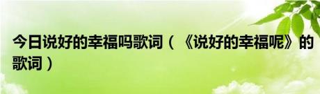 今日说好的幸福吗歌词（《说好的幸福呢》的歌词）