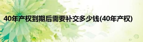 40年产权到期后需要补交多少钱(40年产权)