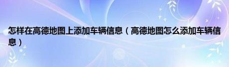 怎样在高德地图上添加车辆信息（高德地图怎么添加车辆信息）