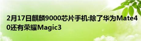 2月17日麒麟9000芯片手机:除了华为Mate40还有荣耀Magic3