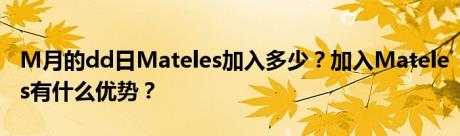 M月的dd日Mateles加入多少？加入Mateles有什么优势？