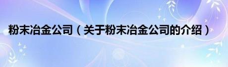 粉末冶金公司（关于粉末冶金公司的介绍）