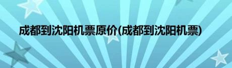 成都到沈阳机票原价(成都到沈阳机票)