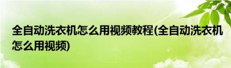 全自动洗衣机怎么用视频教程(全自动洗衣机怎么用视频)