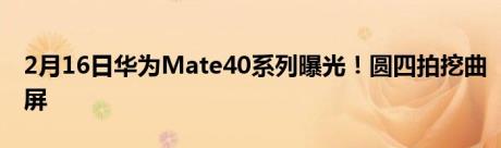 2月16日华为Mate40系列曝光！圆四拍挖曲屏