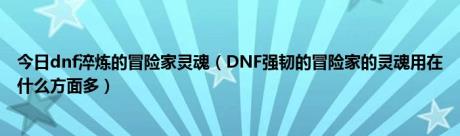 今日dnf淬炼的冒险家灵魂（DNF强韧的冒险家的灵魂用在什么方面多）