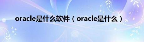 oracle是什么软件（oracle是什么）