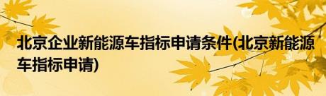 北京企业新能源车指标申请条件(北京新能源车指标申请)