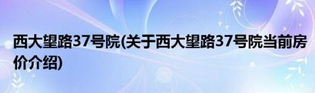 西大望路37号院(关于西大望路37号院当前房价介绍)