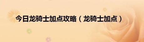 今日龙骑士加点攻略（龙骑士加点）