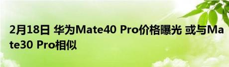 2月18日 华为Mate40 Pro价格曝光 或与Mate30 Pro相似