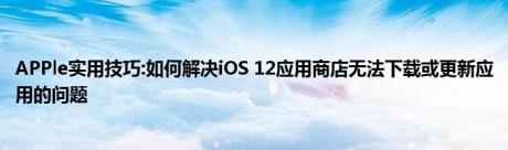 APPle实用技巧:如何解决iOS 12应用商店无法下载或更新应用的问题