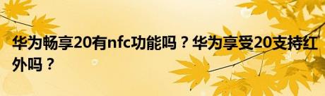 华为畅享20有nfc功能吗？华为享受20支持红外吗？