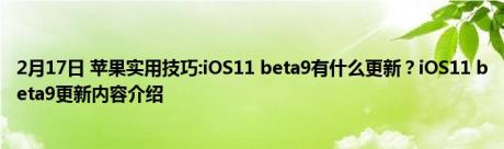 2月17日 苹果实用技巧:iOS11 beta9有什么更新？iOS11 beta9更新内容介绍
