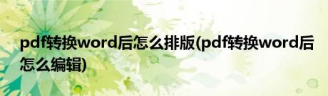 pdf转换word后怎么排版(pdf转换word后怎么编辑)