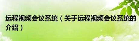 远程视频会议系统（关于远程视频会议系统的介绍）