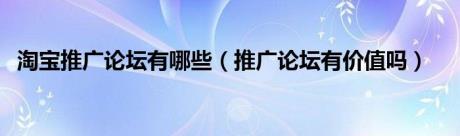 淘宝推广论坛有哪些（推广论坛有价值吗）