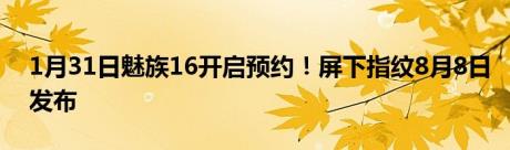 1月31日魅族16开启预约！屏下指纹8月8日发布