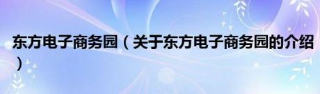 东方电子商务园（关于东方电子商务园的介绍）