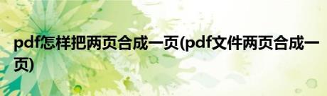 pdf怎样把两页合成一页(pdf文件两页合成一页)