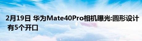 2月19日 华为Mate40Pro相机曝光:圆形设计 有5个开口