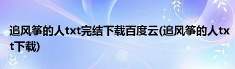 追风筝的人txt完结下载百度云(追风筝的人txt下载)