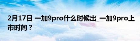 2月17日 一加9pro什么时候出_一加9pro上市时间？