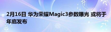 2月16日 华为荣耀Magic3参数曝光 或将于年底发布