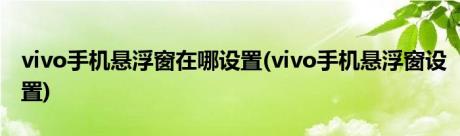 vivo手机悬浮窗在哪设置(vivo手机悬浮窗设置)