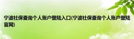 宁波社保查询个人账户登陆入口(宁波社保查询个人账户登陆官网)