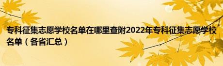 专科征集志愿学校名单在哪里查附2022年专科征集志愿学校名单（各省汇总）