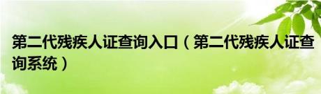 第二代残疾人证查询入口（第二代残疾人证查询系统）