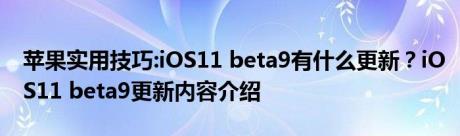 苹果实用技巧:iOS11 beta9有什么更新？iOS11 beta9更新内容介绍
