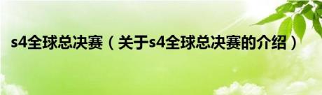 s4全球总决赛（关于s4全球总决赛的介绍）