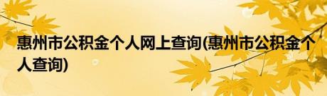 惠州市公积金个人网上查询(惠州市公积金个人查询)