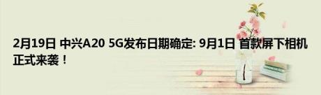 2月19日 中兴A20 5G发布日期确定: 9月1日 首款屏下相机正式来袭！