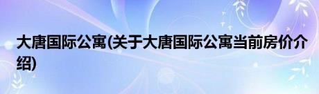 大唐国际公寓(关于大唐国际公寓当前房价介绍)