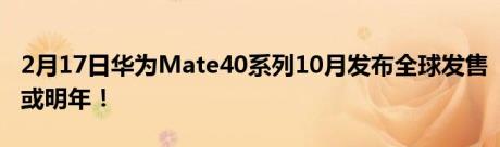 2月17日华为Mate40系列10月发布全球发售或明年！