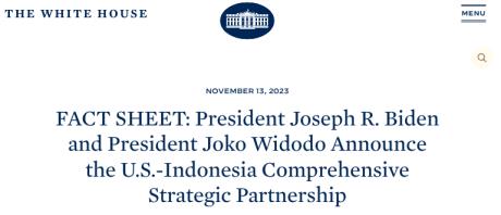 美国宣布将与印尼提升为“全面战略伙伴关系”